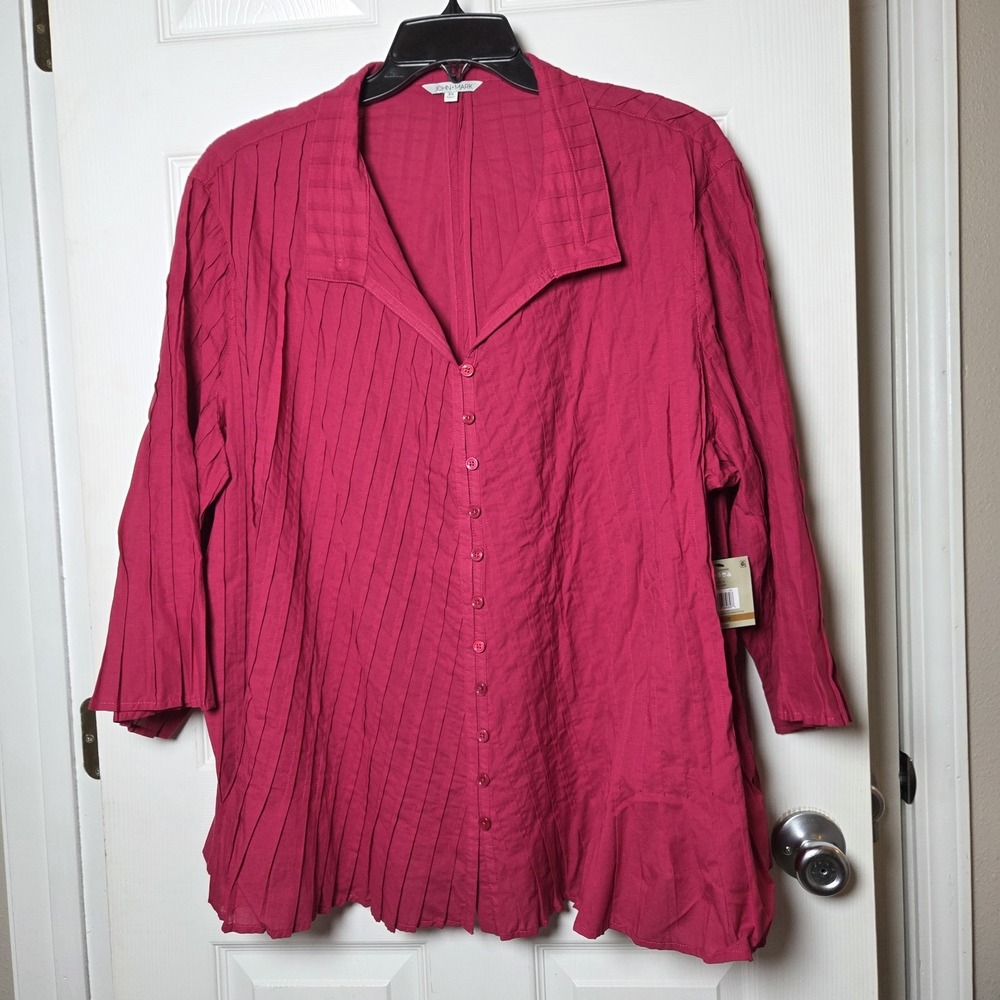 John Mark sz 3X magenta pintuck pleated button top NWT 100% cotton casual career